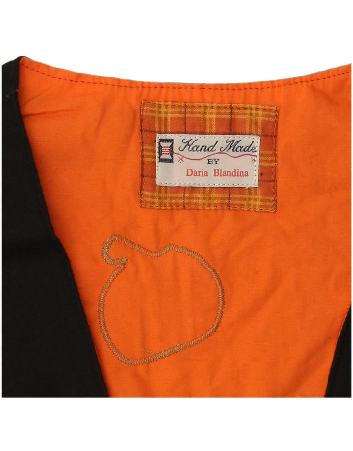 VINTAGE Gilet graphique femme UK 12 Moyen Noir