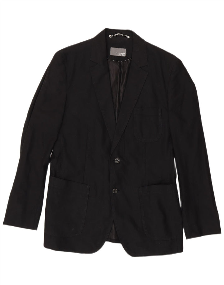 Zara Veste Blazer 2 Boutons Homme EU 50 Coton Noir Moyen