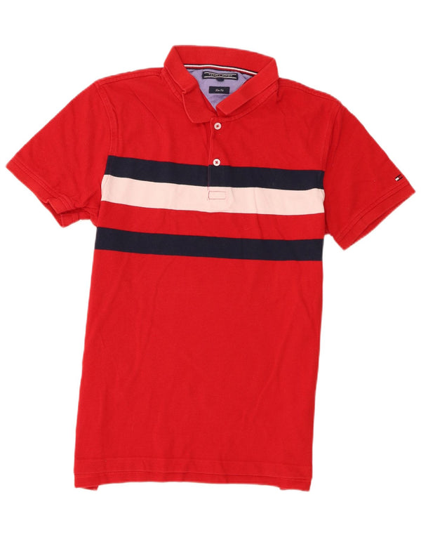 Tommy Hilfiger Polo Slim Fit pour Homme en Coton Colorblock Rouge Large