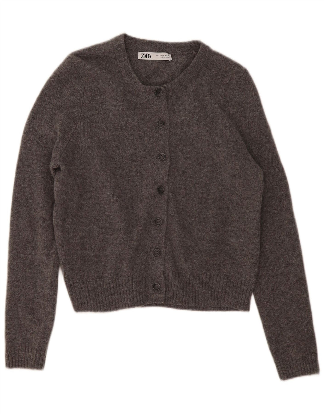 Zara Womens Cardigan Sweater UK 10 Petite laine mouchetée grise