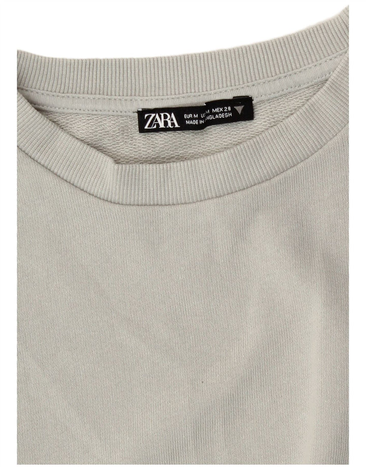 Zara Womens Crop Sweatshirt Jumper UK 14 Coton Gris Moyen