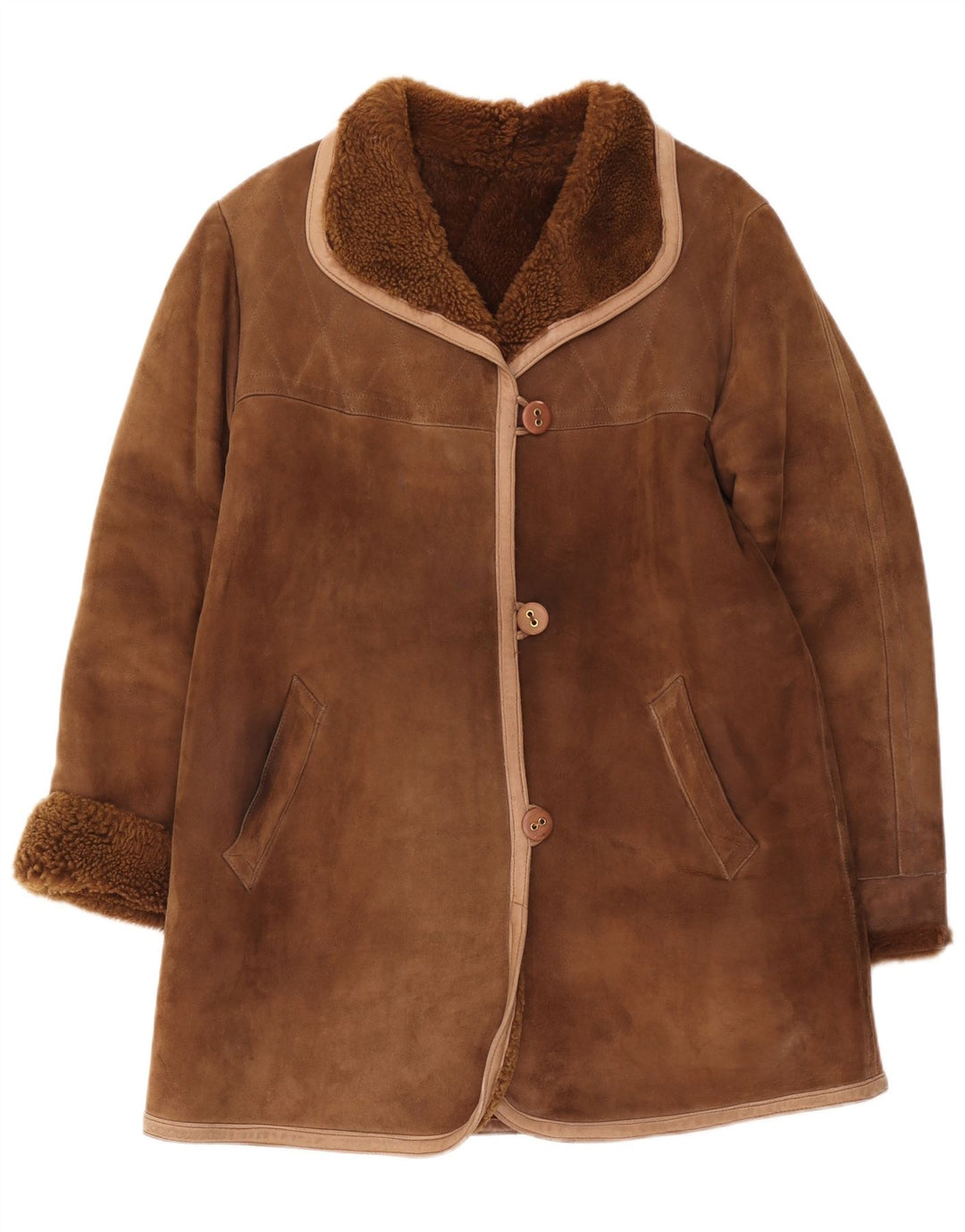 manteau en peau de mouton vintage femme UK 12 Brun moyen