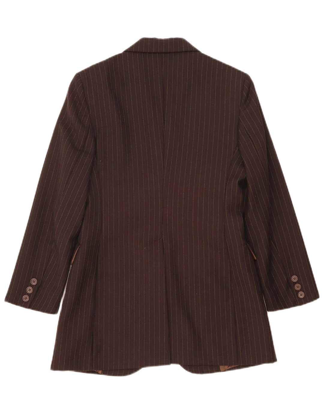 Benetton Veste Blazer 2 Boutons Femme IT 40 Petite Laine Vierge Marron À Fines Rayures