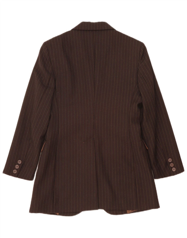 Benetton Veste Blazer 2 Boutons Femme IT 40 Petite Laine Vierge Marron À Fines Rayures