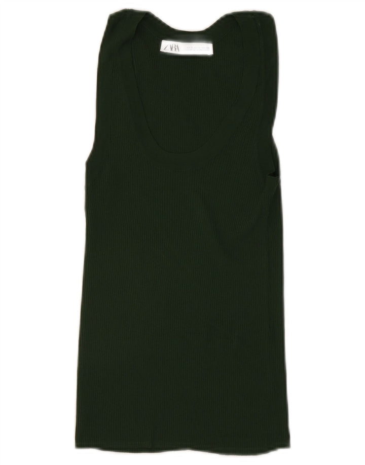 Zara Womens Crop Vest Débardeur UK 8 Petit Vert
