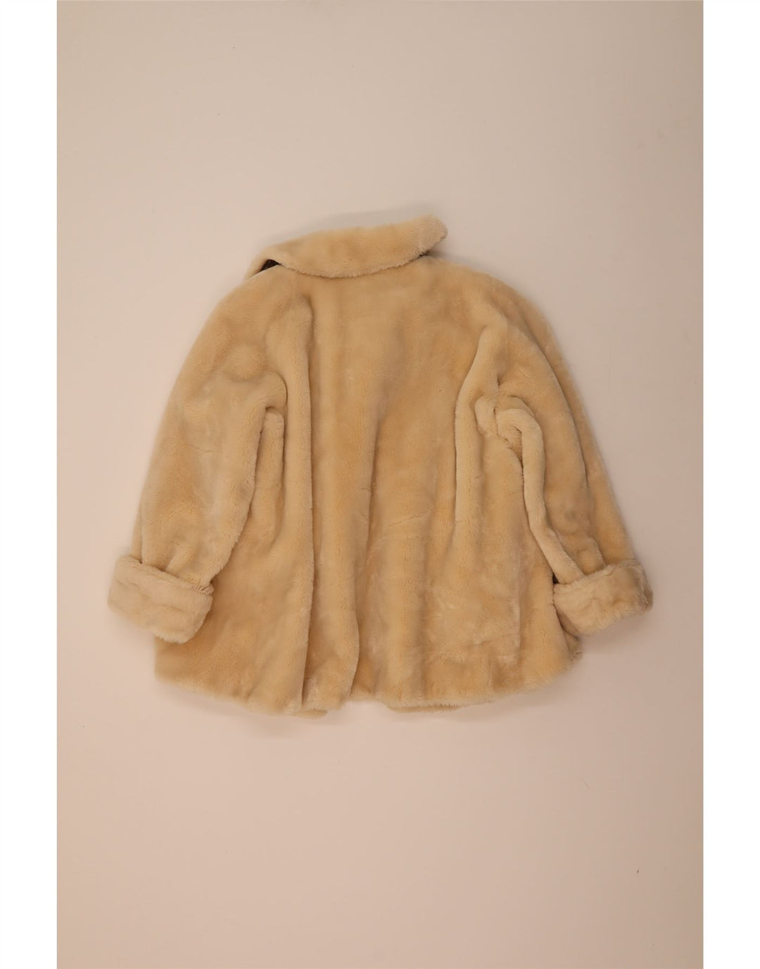 vintage Femme Fausse Fourrure Surdimensionné Pardessus IT 42 Acétate Beige Moyen