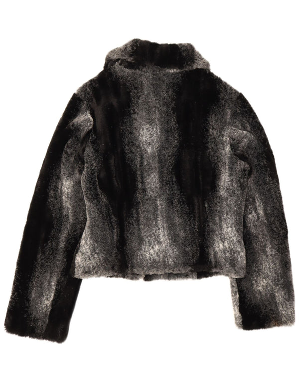 CLASSIC Veste courte en fausse fourrure pour femme UK 12 Acrylique rayé noir moyen
