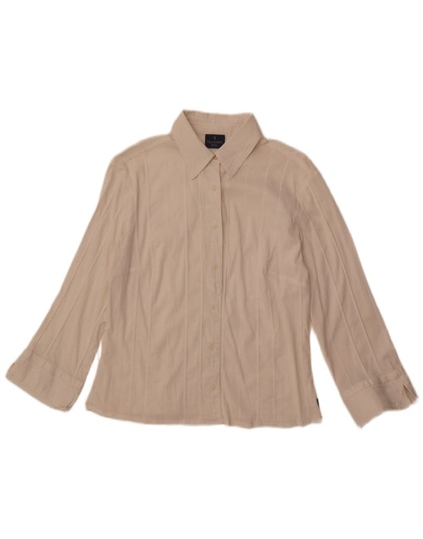 TRUSSARDI JEANS Womens Shirt Blouse UK 14 Large Off White Striped