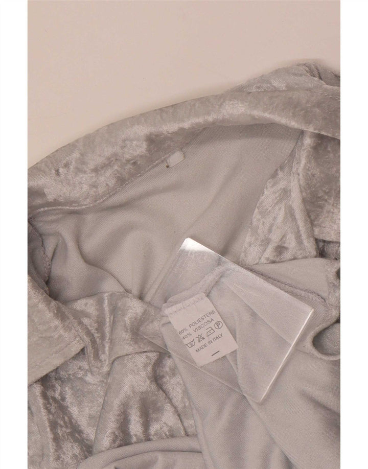 vintage Femme Velours Chemise Blouse UK 12 Polyester Gris Moyen