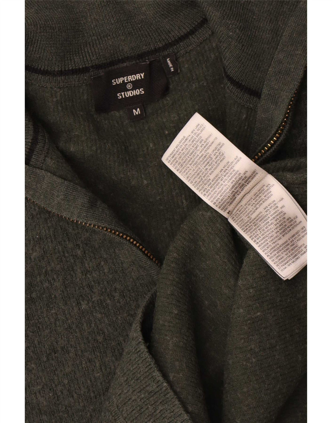 Superdry Pull à col zippé en laine mérinos kaki moyen pour homme