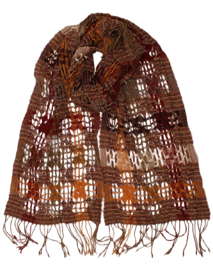 Suantrai Écharpe rectangulaire pour femme Taille unique Marron Géométrique Laine vierge Bohème