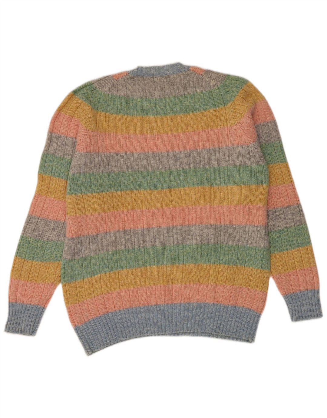 vintage Mens Crew Neck Jumper Pull Grande laine rayée multicolore