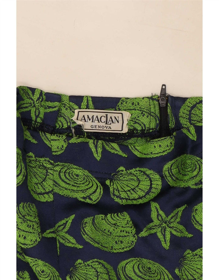 vintage Femmes Motif Abstrait Jupe Crayon Moyen W28 Bleu Marine