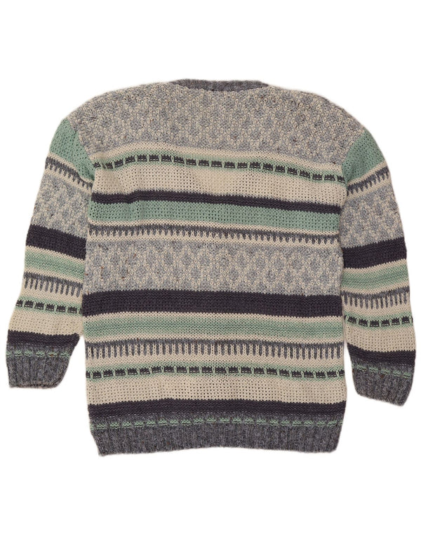 Vintage Mens Cardigan Sweater Large Multicolore Rayé Coton