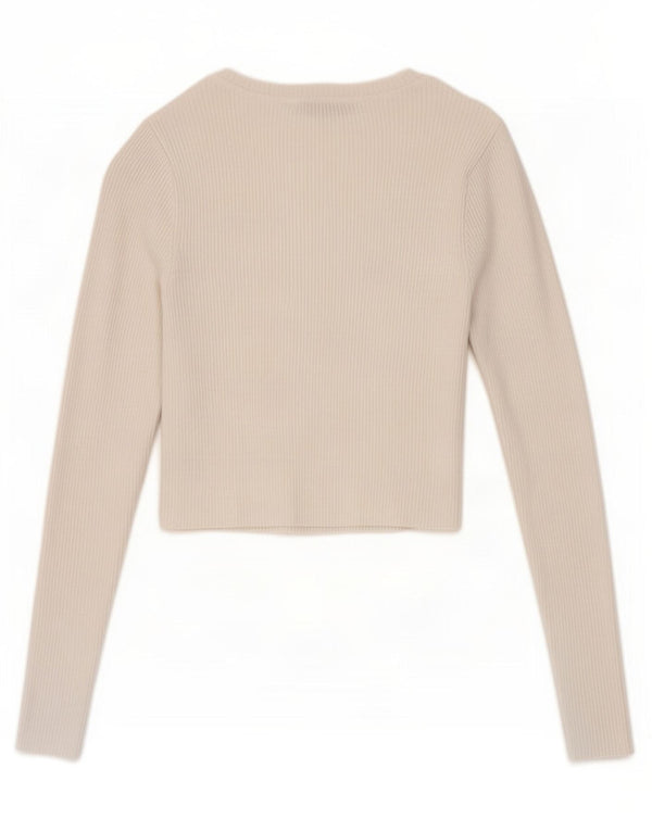 Zara Womens Crop Top Manches Longues UK 8 Small Viscose Blanche