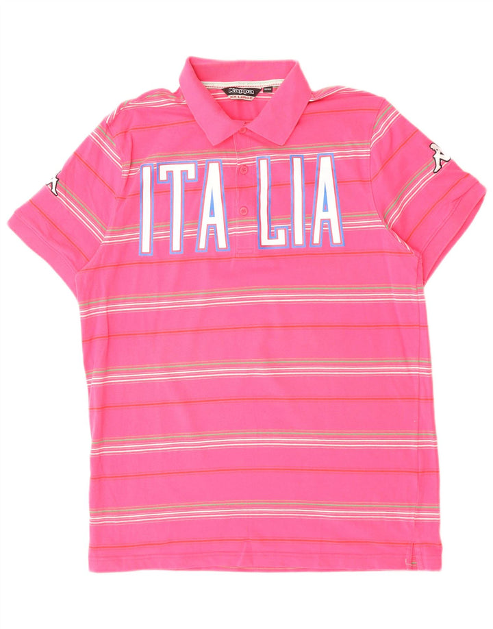 KAPPA Polo Graphique Italia 2XL Homme Rose Rayé Coton