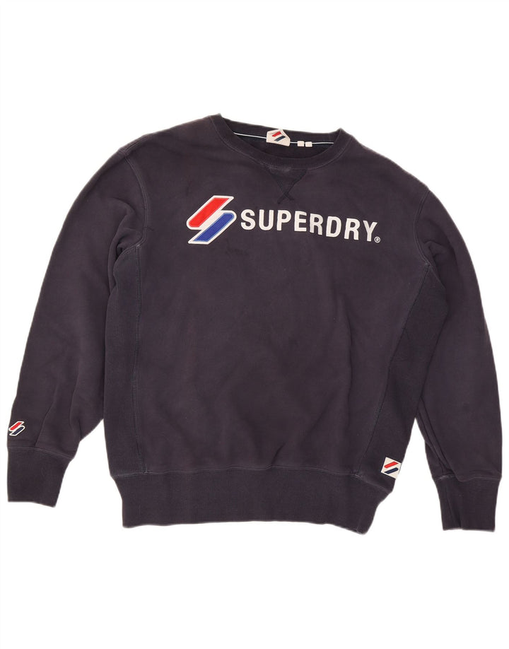 Superdry Homme Graphic Sweatshirt Jumper Large Bleu Marine Coton