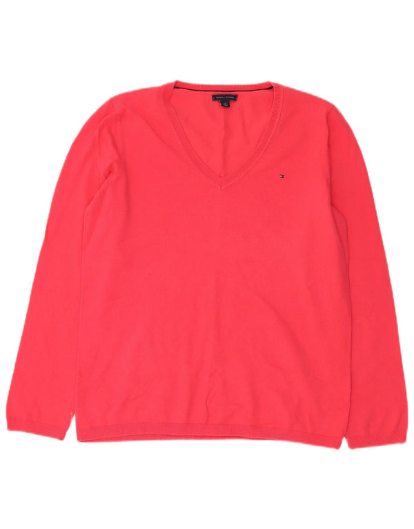 Tommy Hilfiger Pull col en V pour femme UK 16 Grand coton rose