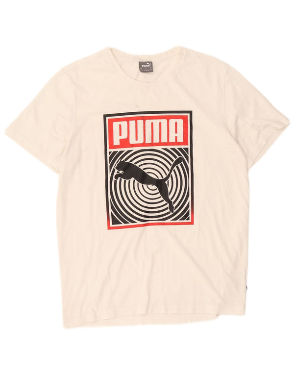 Puma T-shirt graphique pour hommes, grand, blanc, coton