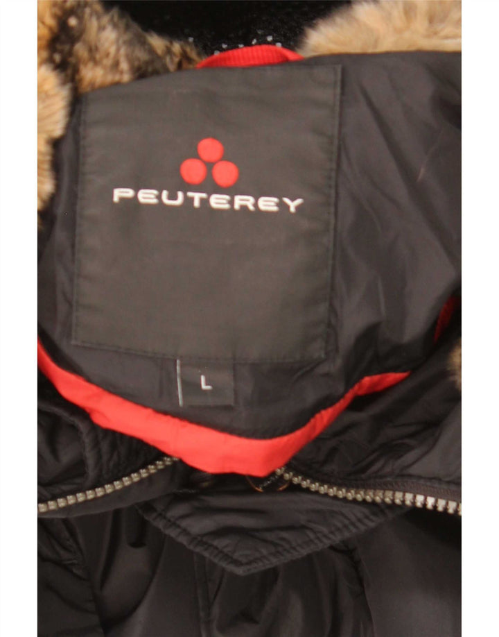PEUTEREY Manteau matelassé à capuche pour homme UK 40 Large Noir Polyester