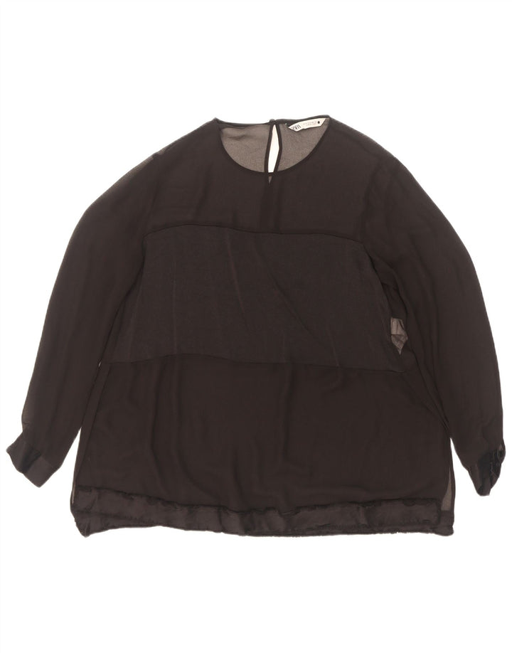 Zara Chemisier à manches longues pour femme UK 10 Petit Noir Polyester