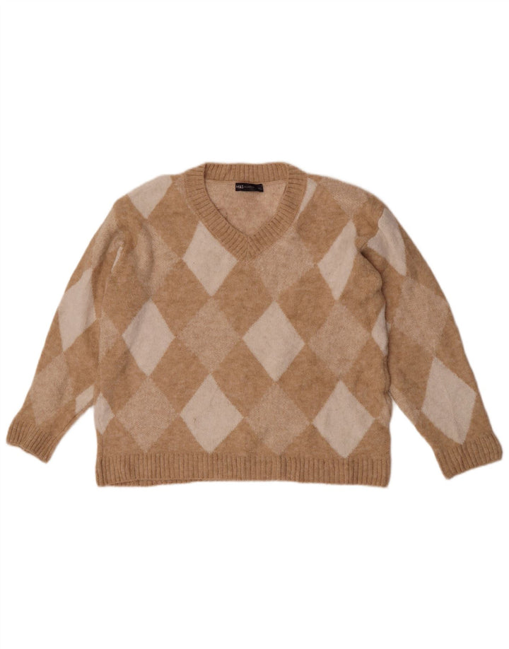 Marks & Spencer Pull col en V pour femme UK 10 Small Beige
