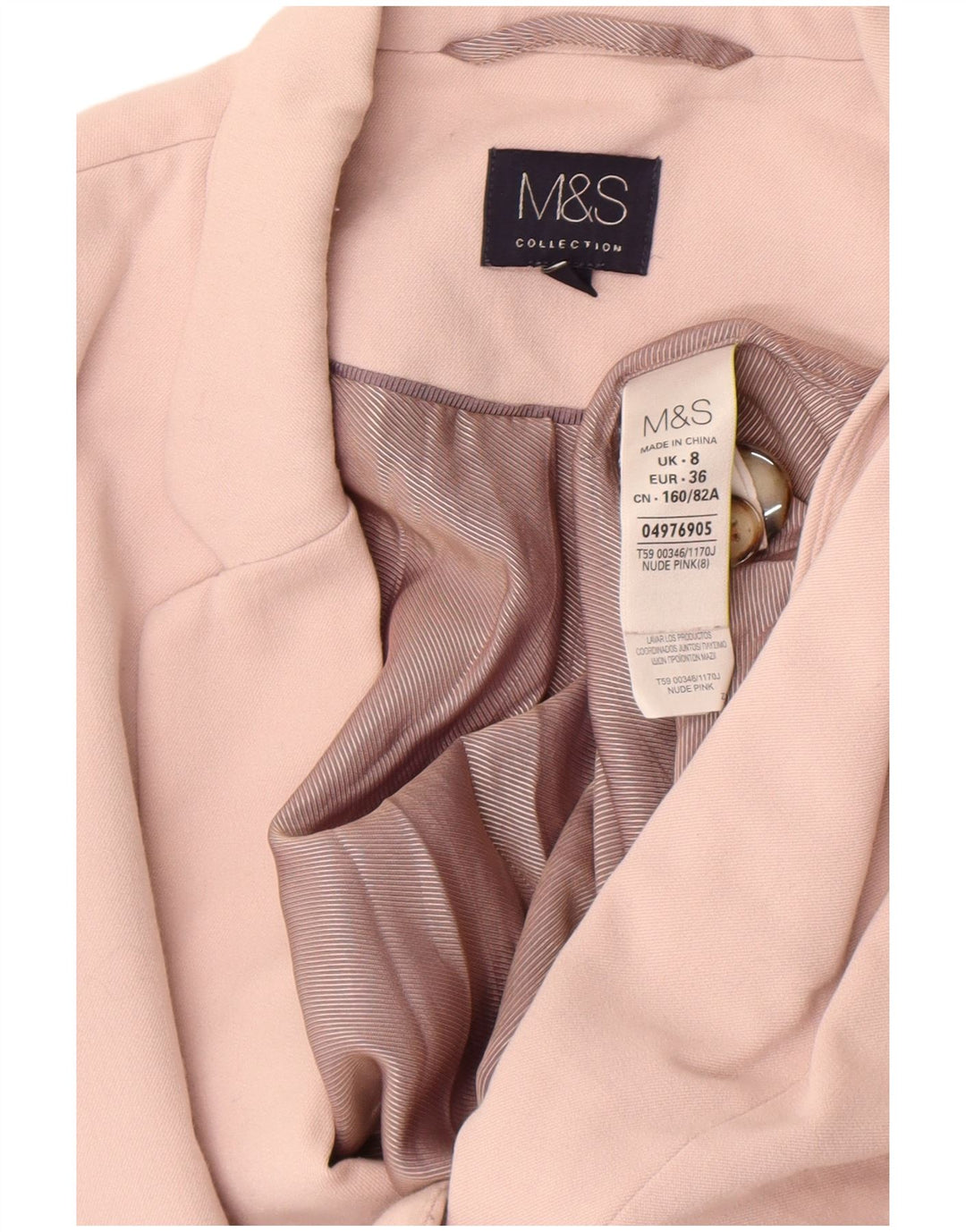 Marks & Spencer Veste blazer 1 bouton pour femme UK 8 Small Rose Polyester