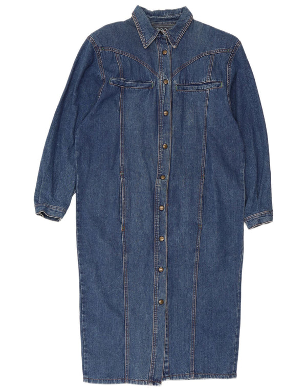 vintage Femme Denim Chemise Robe UK 14 Bleu Moyen
