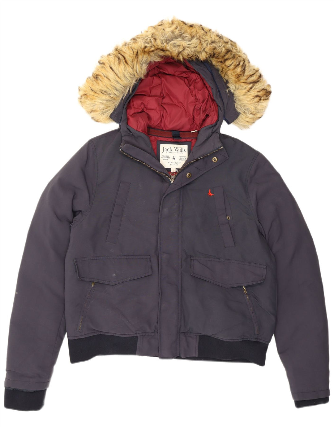 Jack Wills Veste matelassée à capuche pour homme UK 38 Bleu marine moyen