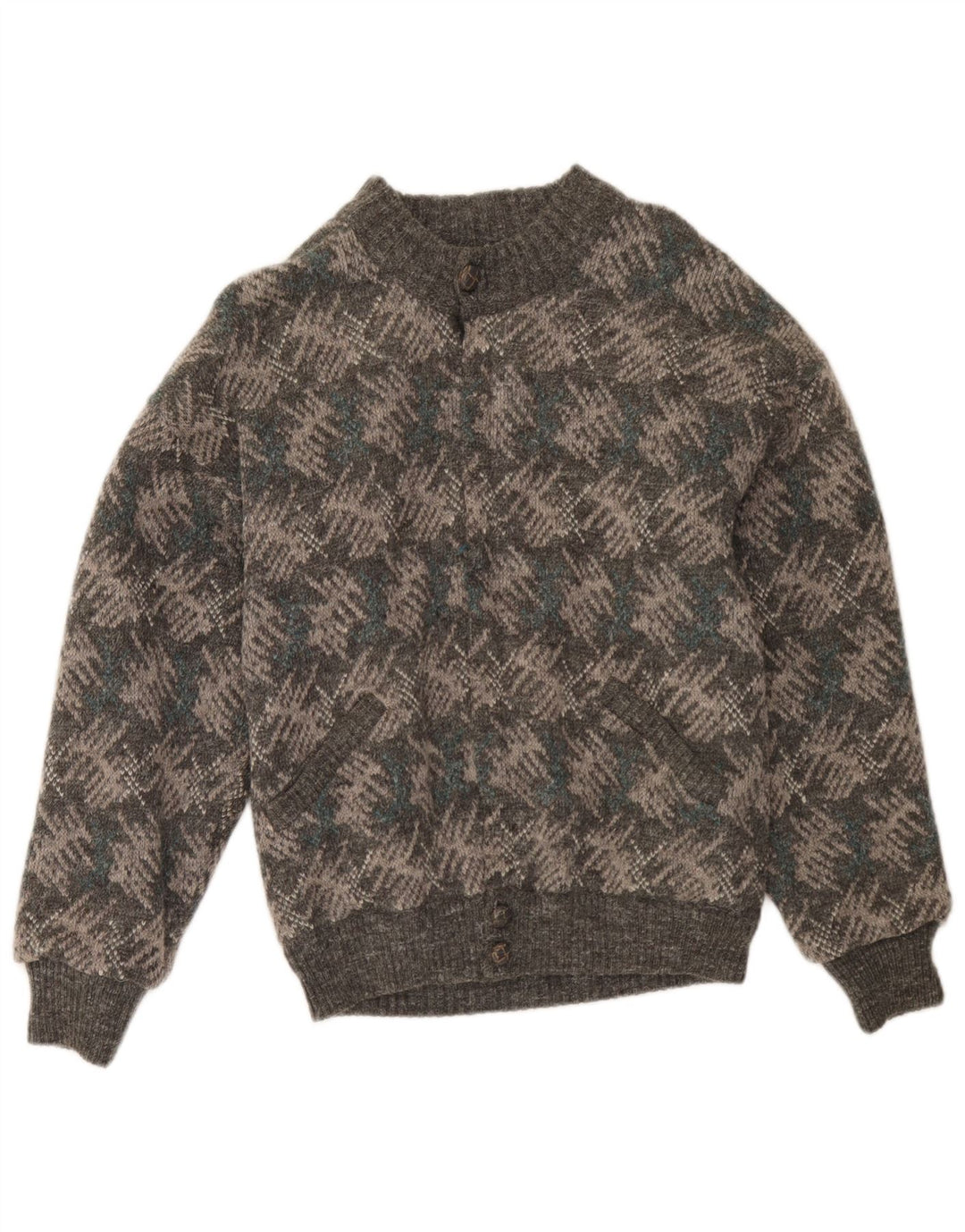 vintage Mens Cardigan Sweater IT 48 Moyen Gris Géométrique