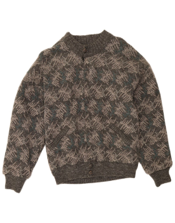 vintage Mens Cardigan Sweater IT 48 Moyen Gris Géométrique