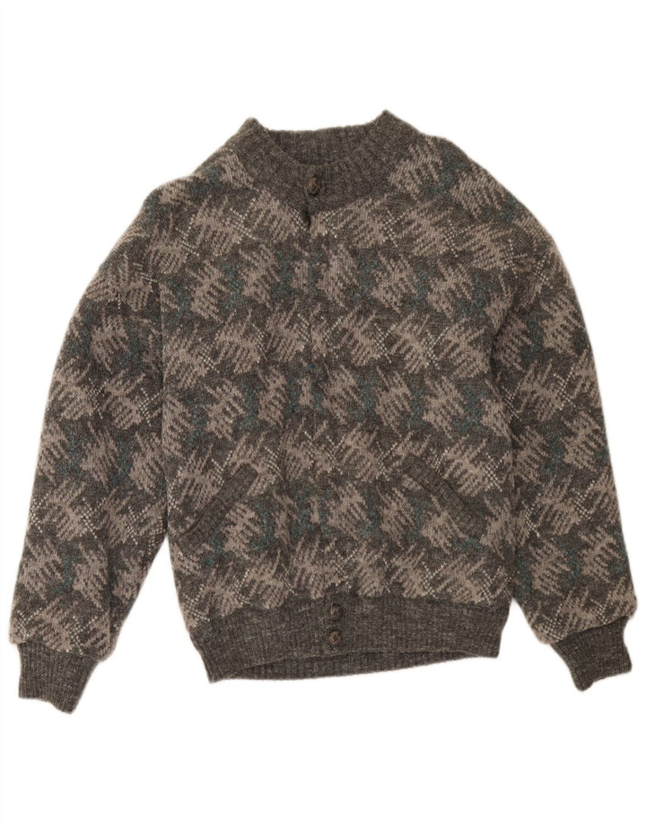 vintage Mens Cardigan Sweater IT 48 Moyen Gris Géométrique