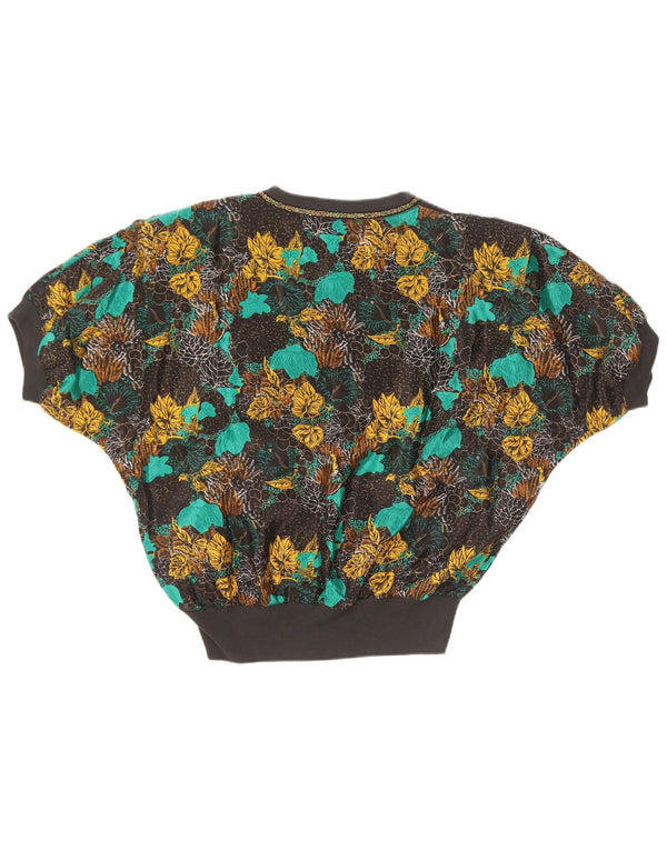 vintage Womens Blouse Top UK 18 XL Soie florale multicolore