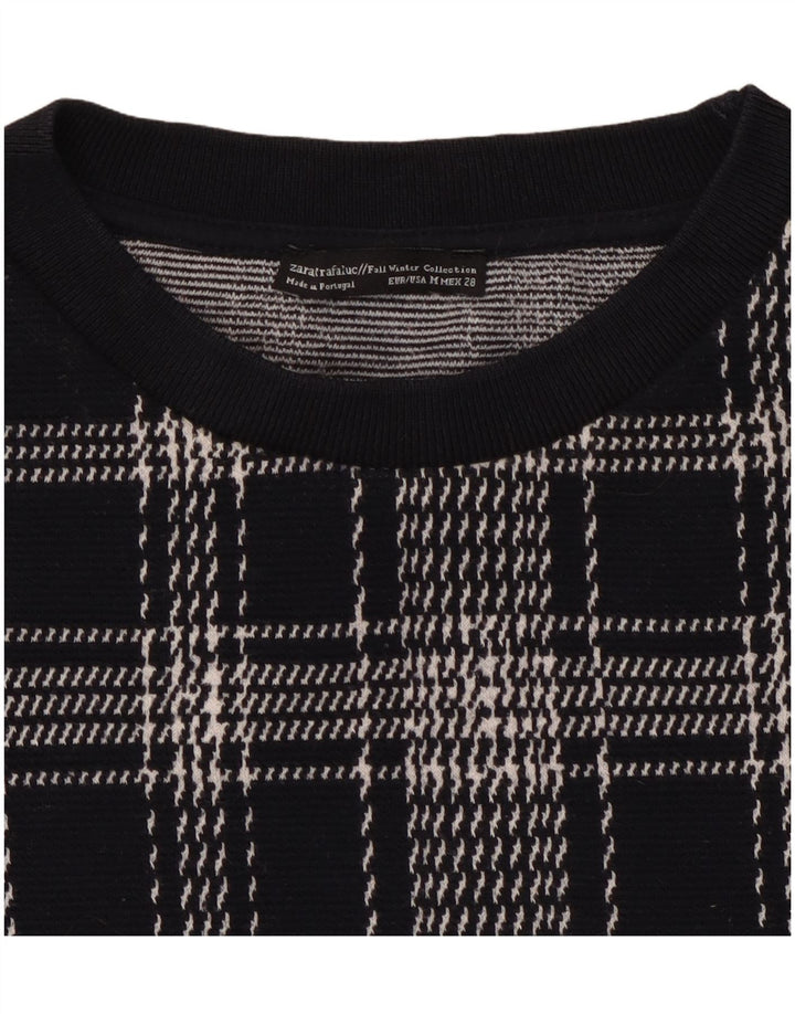 ZARA Femme Sweatshirt Jumper UK 14 Medium Navy Blue Check