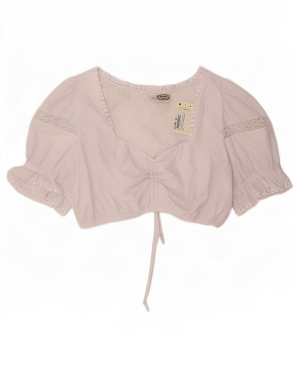 vintage Femmes Crop Top IT 56 4XL Coton Floral Blanc