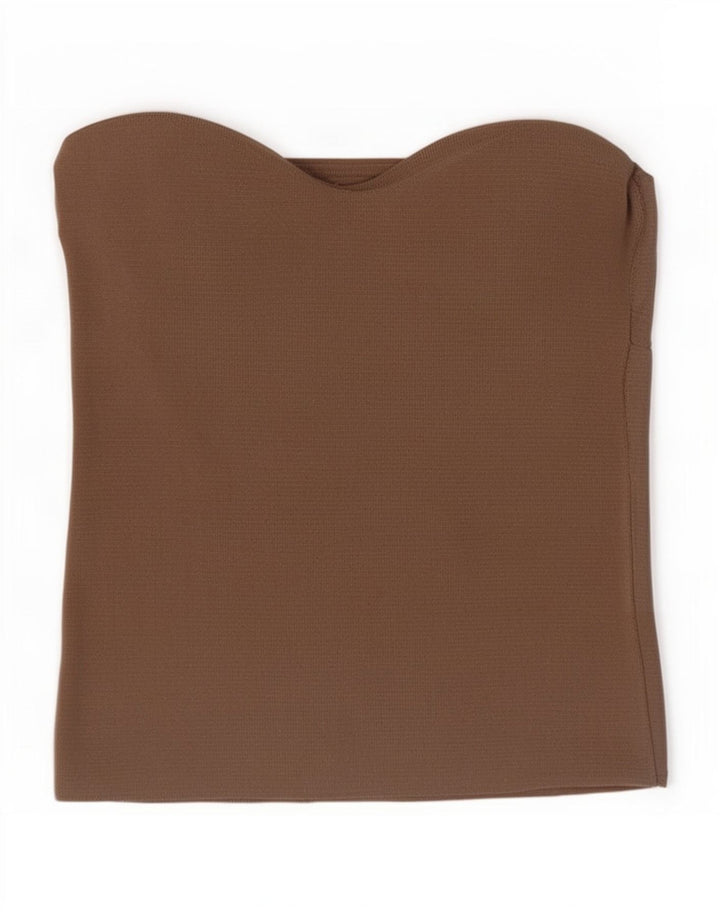 Zara Haut court sans bretelles pour femme UK 8 Petit nylon marron