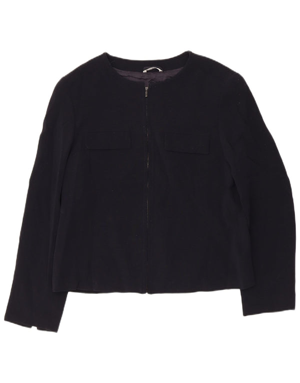 Max Mara Veste Blazer Femme UK 16 Large Bleu Marine Laine Vierge