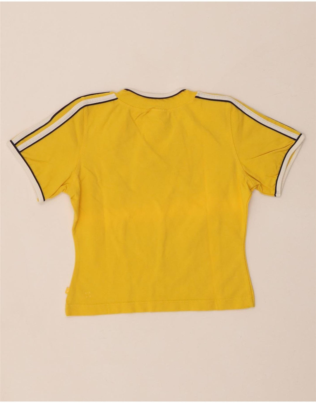 ADIDAS T-shirt court pour femme UK 12 en coton jaune moyen