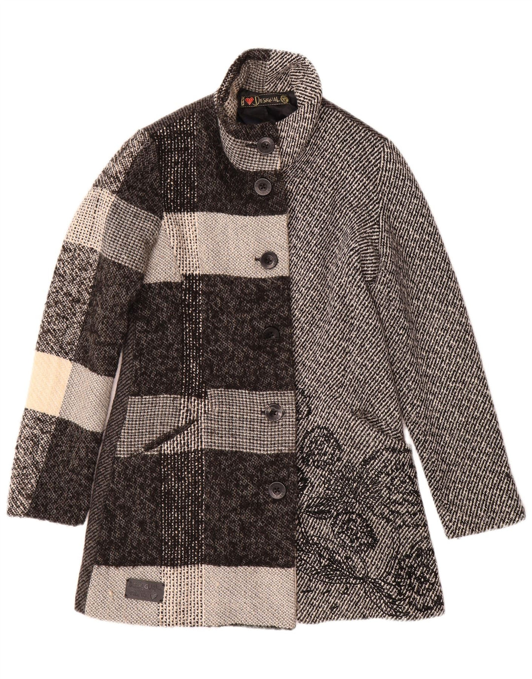 DESIGUAL Manteau Femme EU 38 Gris Moyen Patchwork Polyester
