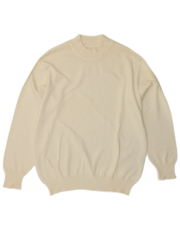 VINTAGE Pull col roulé femme UK 14 Medium Off White