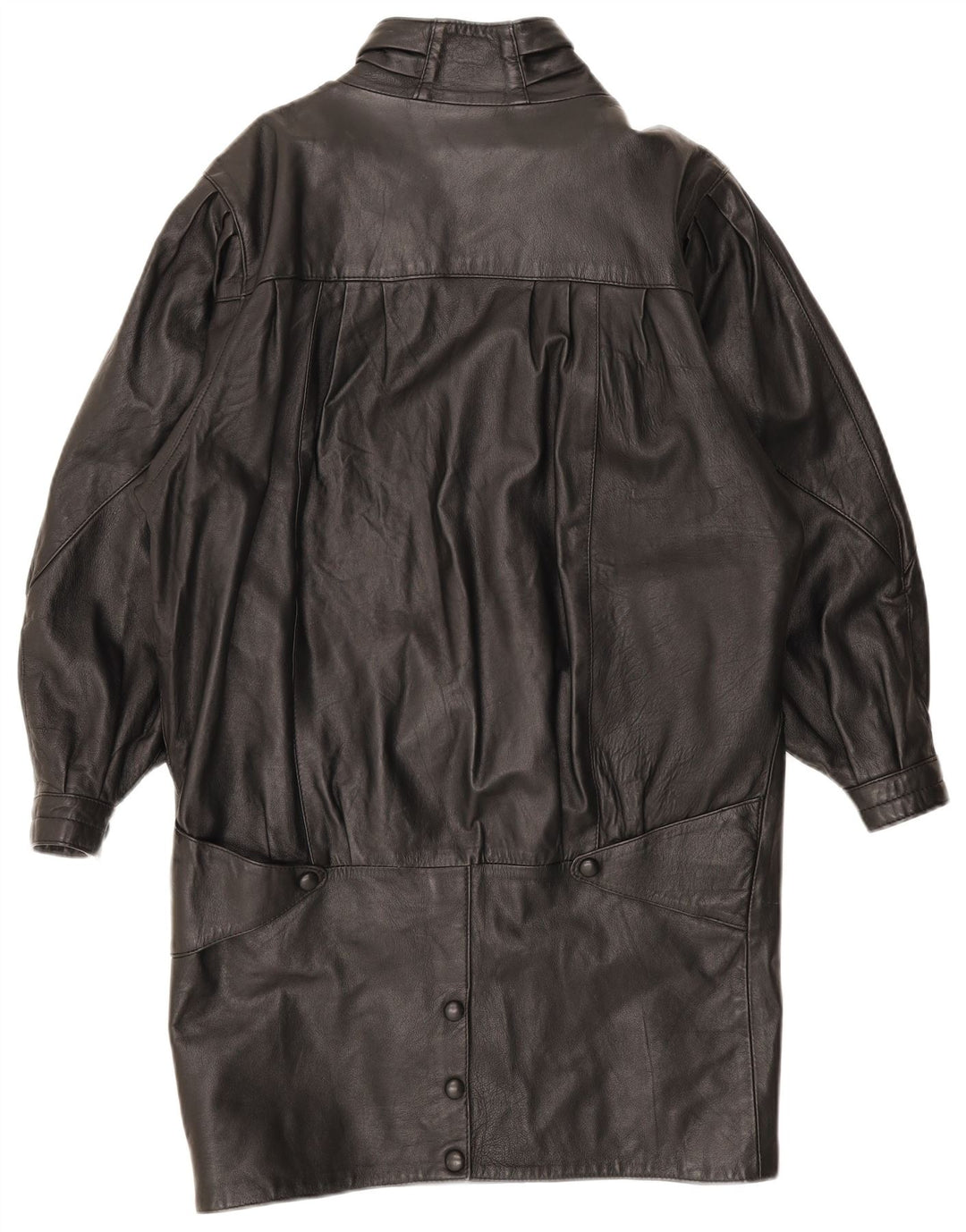 manteau en cuir surdimensionné femme vintage UK 10 Petit Noir