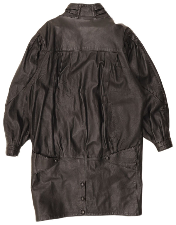 manteau en cuir surdimensionné femme vintage UK 10 Petit Noir