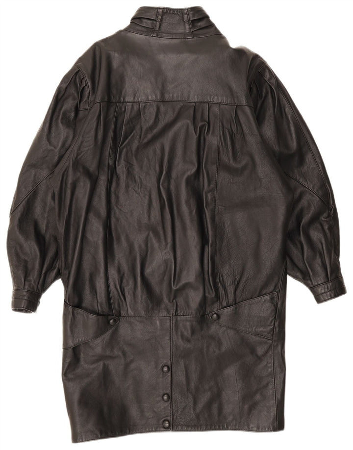 manteau en cuir surdimensionné femme vintage UK 10 Petit Noir