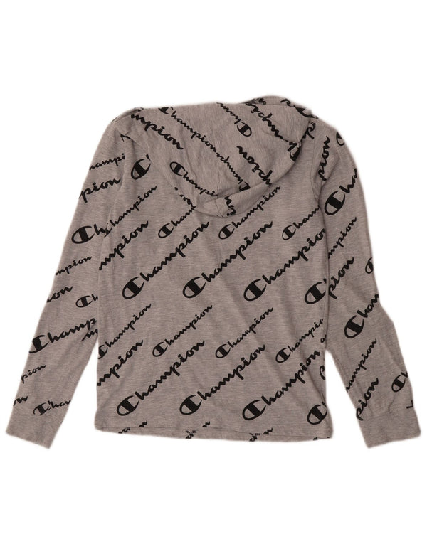 Champion Haut court à capuche graphique à manches longues pour femme UK 14 Large Gris Coton