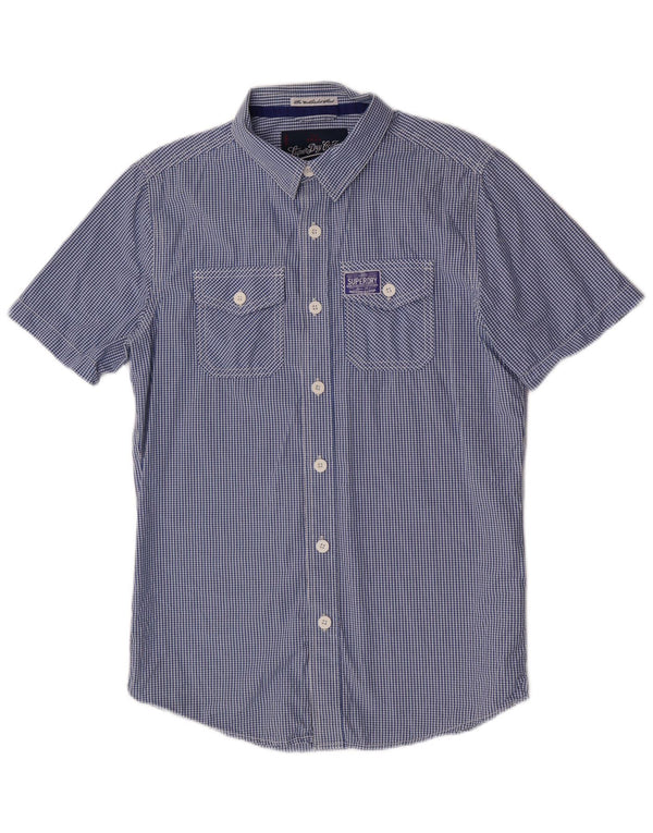 Superdry Chemise à Manches Courtes Homme Bleu Moyen Vichy Coton
