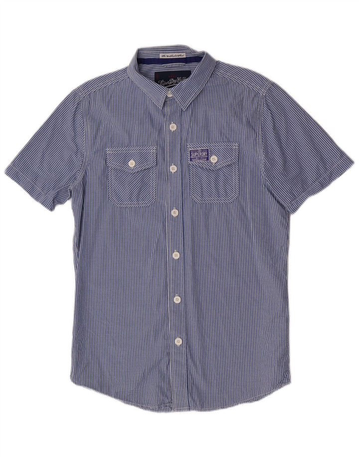 Superdry Chemise à Manches Courtes Homme Bleu Moyen Vichy Coton