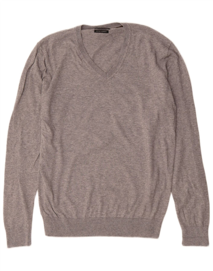 Zara Pull col V pour homme en coton moucheté Gris Large