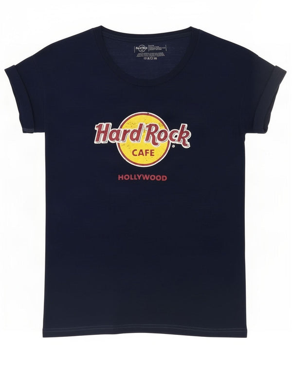 Hard Rock Cafe T-shirt graphique Hollywood pour femme UK 14 Bleu marine moyen