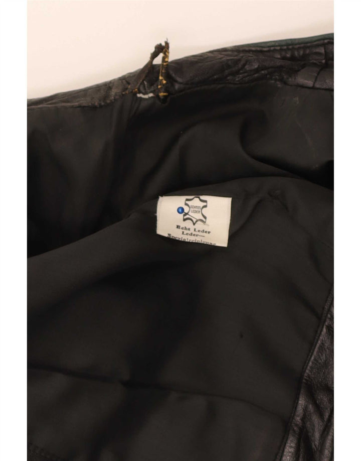 vintage Femmes 2 Bouton Veste Blazer En Cuir UK 10 Petit Noir