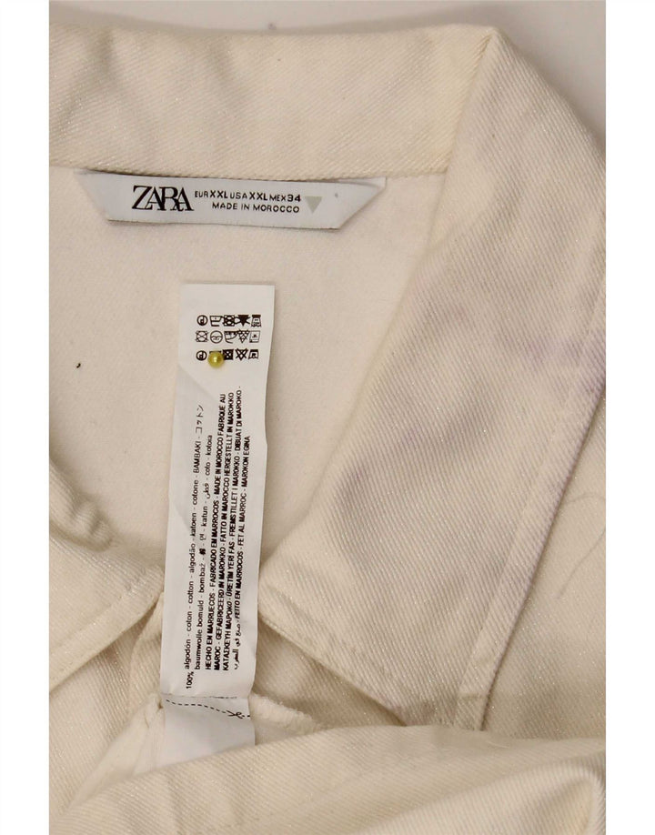 Zara Womens Denim Combishort UK 20 2XL Coton Blanc